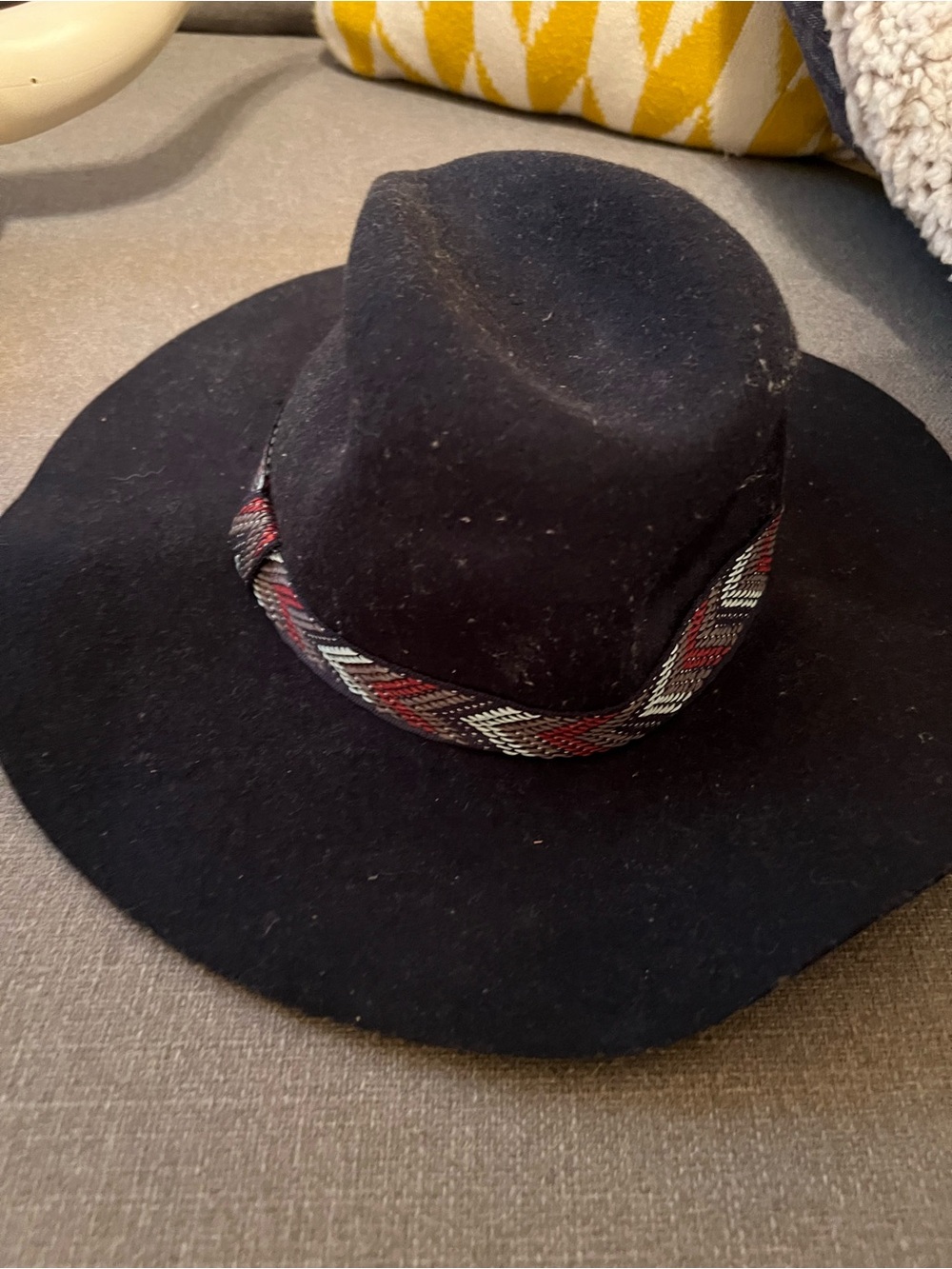 Black Wool Fedora with Patterned Band - Unbranded
